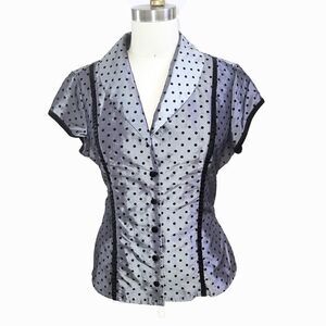 Larry Levine silver polka dot belted sash top